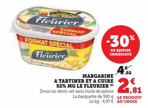 MARGARINE A TARTINER  ET A CUIRE 52% MG  LE FLEURIER