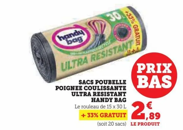 sacs poubelle  poignee coulissante  ultra resistant  handy bag
