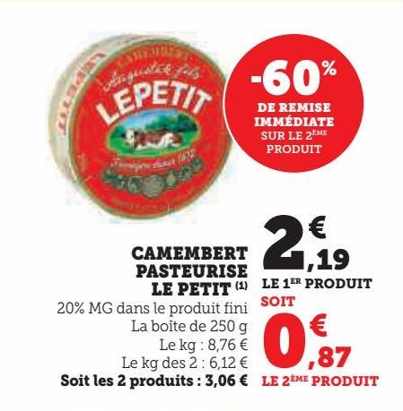 CAMEMBERT  PASTEURISE  LE PETIT