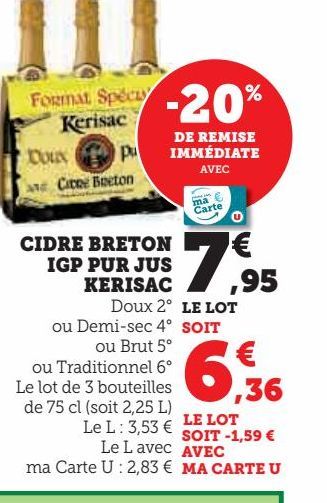 CIDRE BRETON  IGP PUR JUS  KERISAC