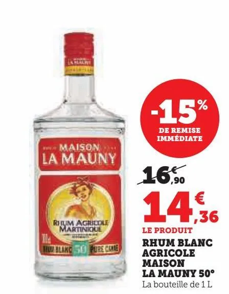 rhum blanc  agricole maison  la mauny 50°