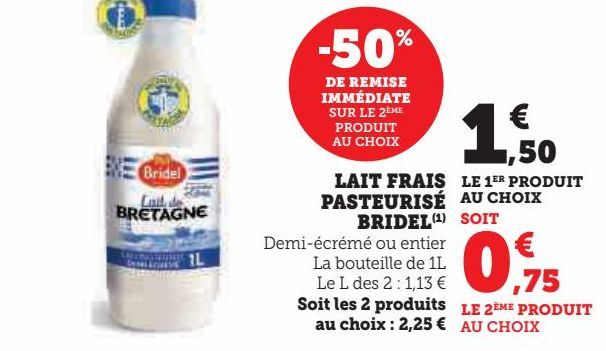 LAIT FRAIS  PASTEURISÉ  BRIDEL