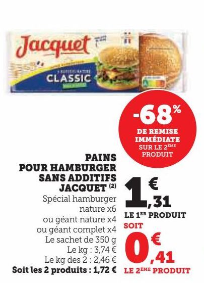 PAINS  POUR HAMBURGER  SANS ADDITIFS  JACQUET