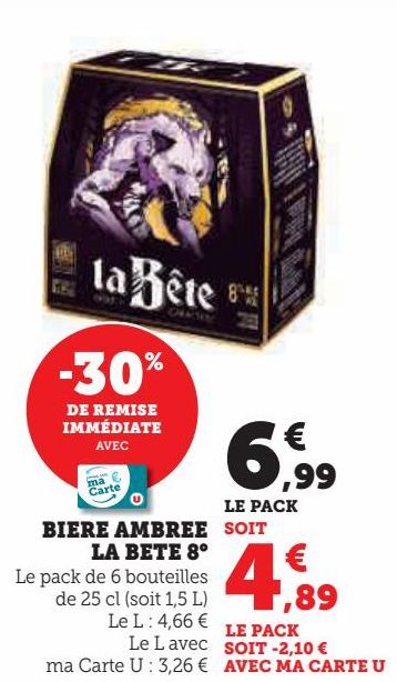 BIERE AMBREE  LA BETE 8°