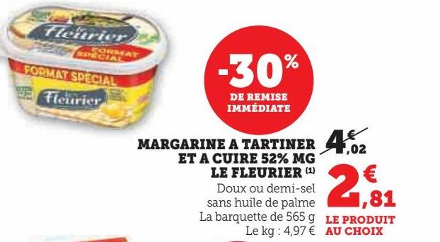 margarine à tartiner et à cuire 52% mg Le Fleurier