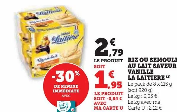 riz ou semoule au lait saveur vanille la laitière