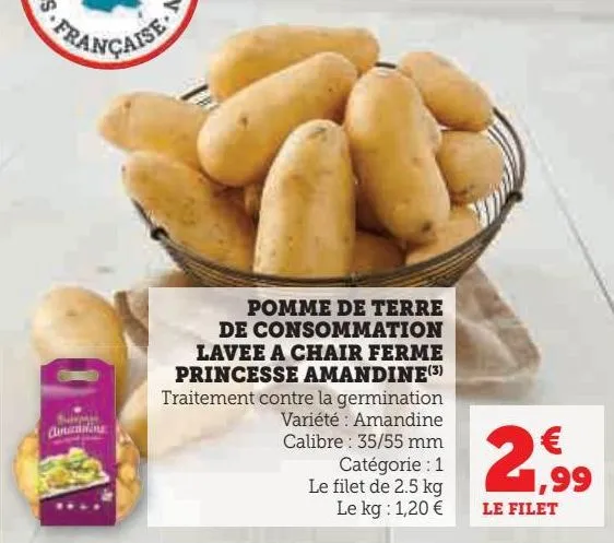 pommes de terre de consommation lavée à chair ferme princesse amandine