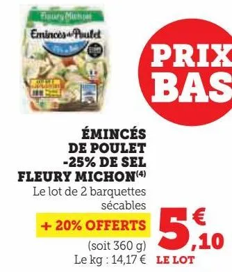 emincés de poulet -25% de sel fleury michon