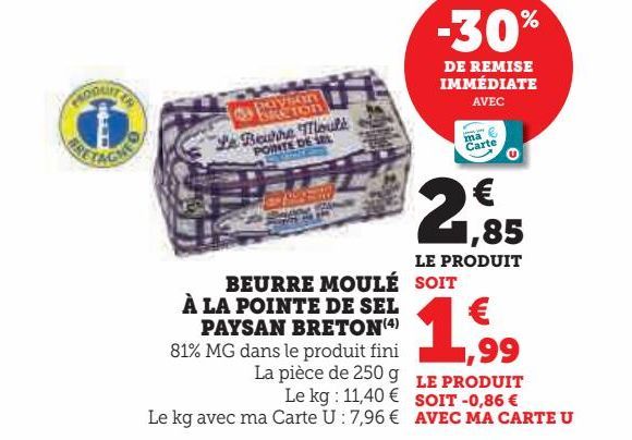 beurre moulé à la pointe de sel Paysan Breton