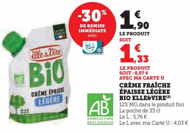 CRÈME FRAÎCHE ÉPAISSE LÉGÈRE BIO ELLE&VIRE