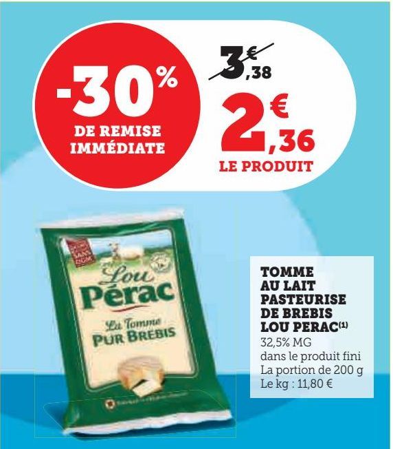 TOMME AU LAIT PASTEURISE DE BREBIS LOU PERAC