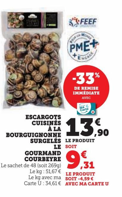 ESCARGOTS CUISINÉS À LA BOURGUIGNONNE SURGELÉS LE GOURMAND COURBEYRE