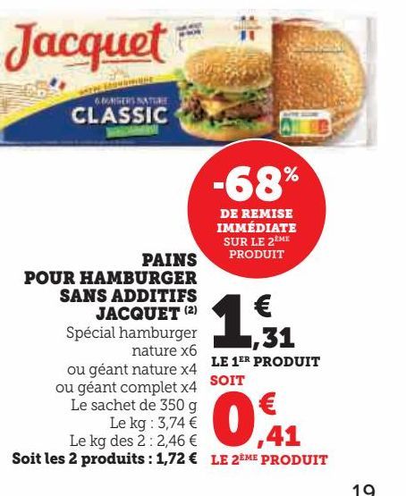 PAINS POUR HAMBURGER SANS ADDITIFS JACQUET 