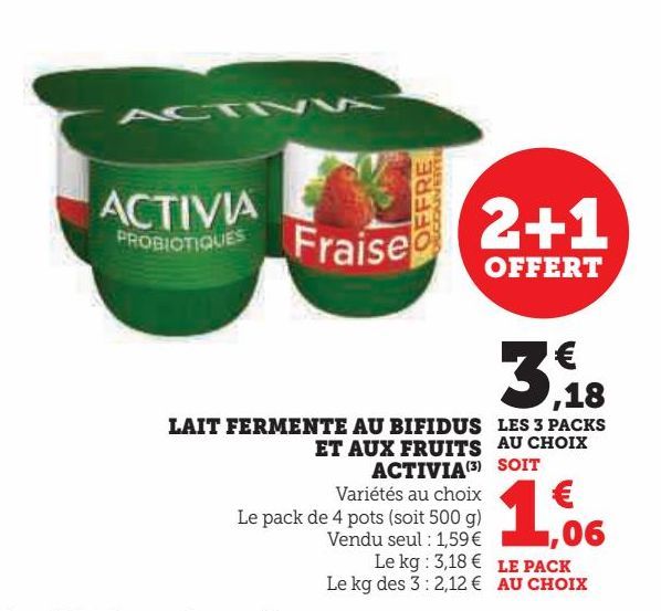 LAIT FERMENTE AU BIFIDUS ET AUX FRUITS ACTIVIA