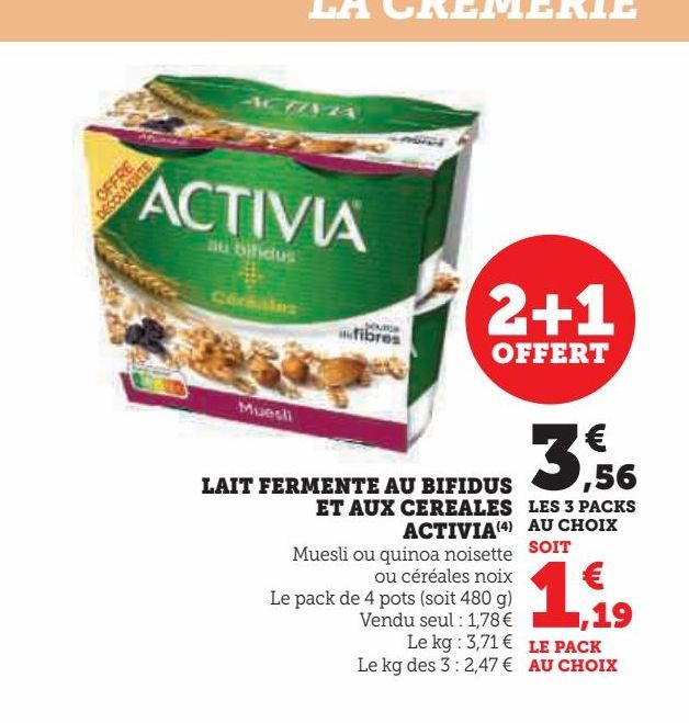 LAIT FERMENTE AU BIFIDUS ET AUX CEREALES ACTIVIA