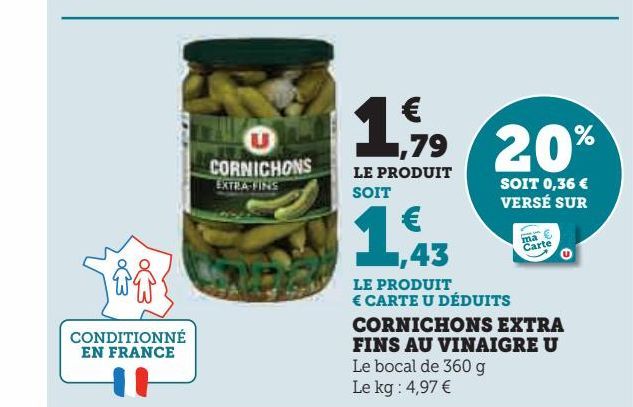 CORNICHONS EXTRA FINS AU VINAIGRE U