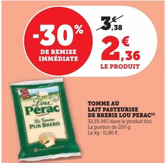 tomme au  lait pasteurise  de brebis lou perac