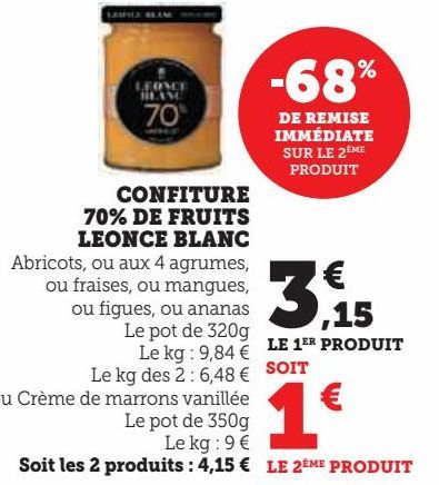 CONFITURE  70% DE FRUITS  LEONCE BLANC