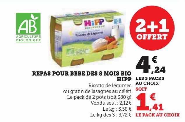 REPAS POUR BEBE DES 8 MOIS BIO  HIPP