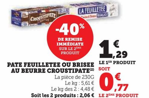 PATE FEUILLETEE OU BRISEE  AU BEURRE CROUSTIPATE