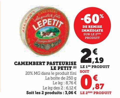 CAMEMBERT PASTEURISE  LE PETIT