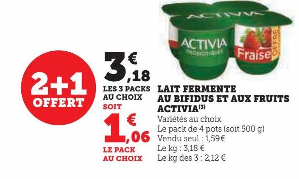 LAIT FERMENTE AU BIFIDUS ET AUX FRUITS ACTIVIA