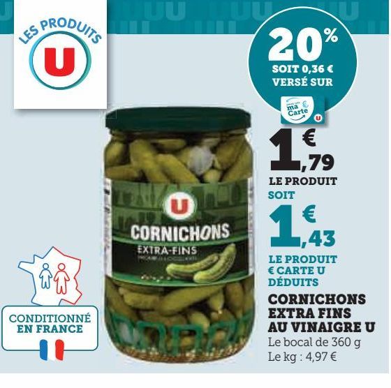 CORNICHONS EXTRA FINS AU NINAIGRE U