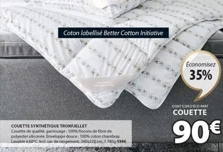 ****  couette synthetique tronfjellet  couette de qualité, garnissage: 100% flocons de fibre de polyester siliconée. enveloppe douce: 100% coton chambray. lavable à 60°c. incl. sac de rangement. 240x2