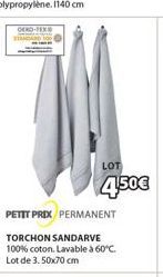 LOT  4,50€  PETIT PRIX PERMANENT  TORCHON SANDARVE 100% coton. Lavable à 60°C. Lot de 3.50x70 cm 
