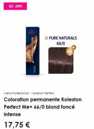 x2 -20%  ROLESTON PERFECT  PURE NATURALS  66/0  ME  Wella Professionals /Koleston Perfect Coloration permanente Koleston Perfect Me+ 66/0 blond foncé intense  17,75 € 