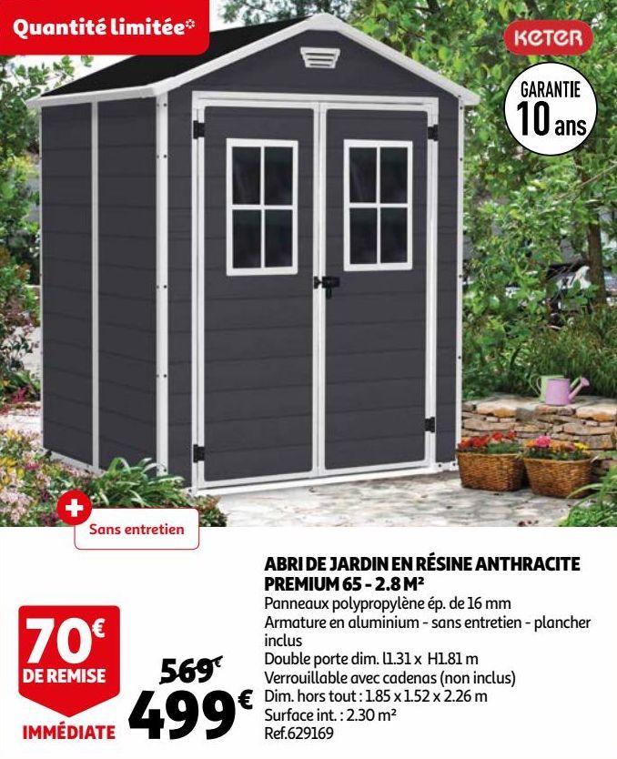 ABRI DE JARDIN EN RÉSINE ANTHRACITE PREMIUM 65 - 2.8 M²