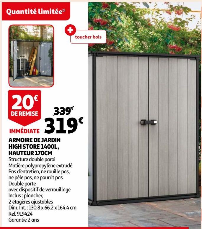 ARMOIRE DE JARDIN HIGH STORE 1400L, HAUTEUR 170CM