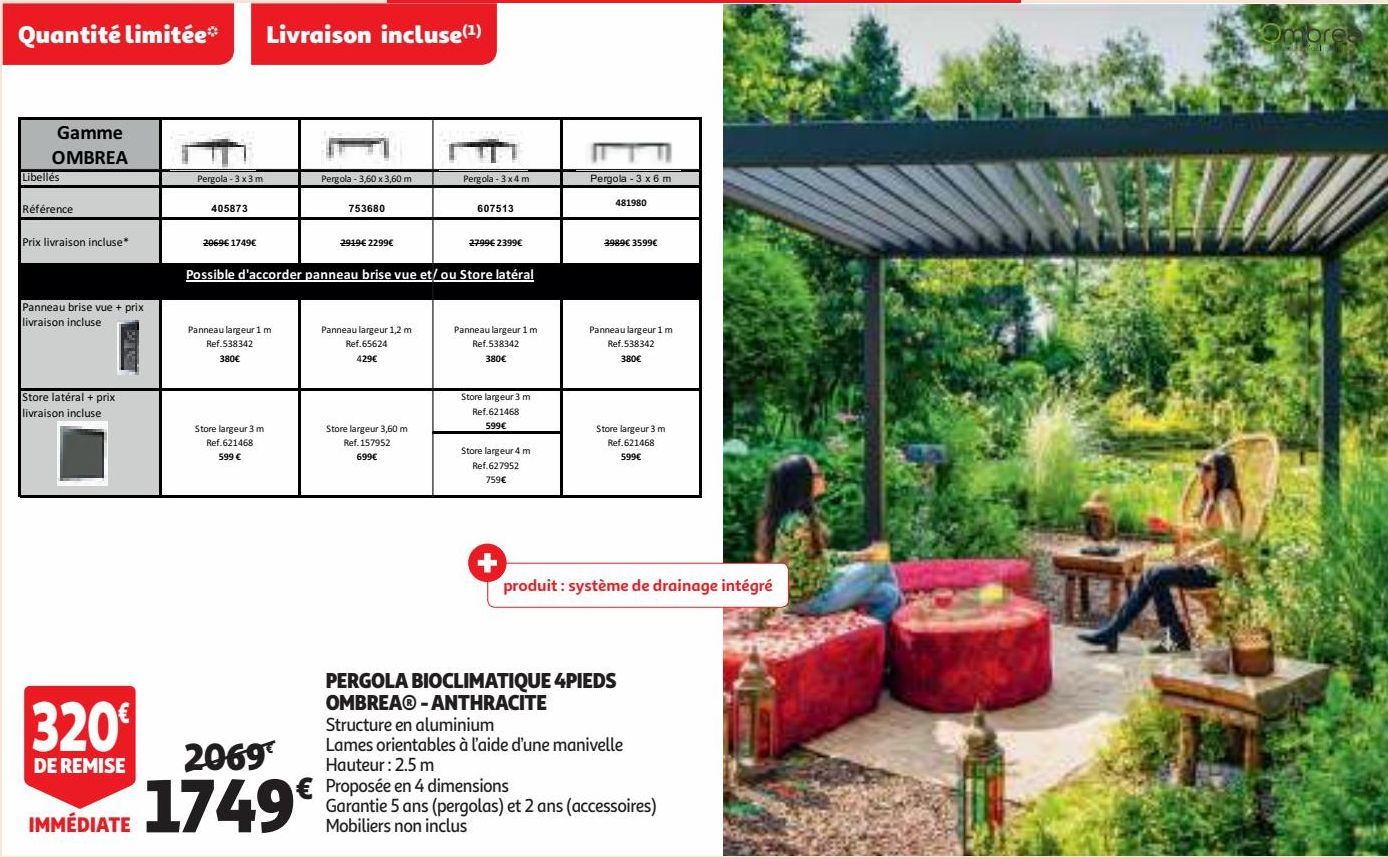 PERGOLA BIOCLIMATIQUE 4PIEDS OMBREA® - ANTHRACITE