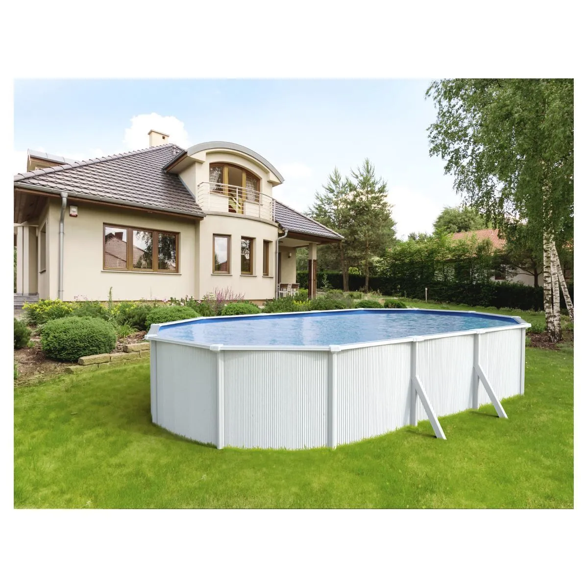 piscine ovale hors sol en acier blanc saphir - 5,15 x 3,90 m