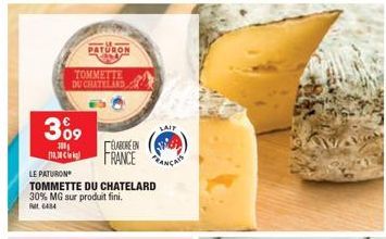 3⁰9  100  PATURON  TOMMETTE DU CHATELAND  ELABORE EN FRANCE  LE PATURON  TOMMETTE DU CHATELARD 30% MG sur produit fini.  Pat 6484  LAIF 