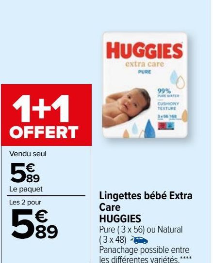 Lingettes bébé Extra  Care  HUGGIES