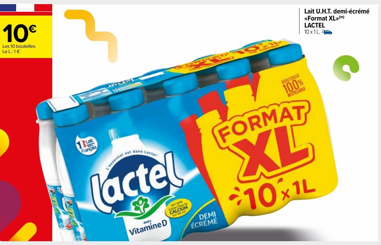 Lait U.H.T. demi-écrémé  «Format XL»(m)  LACTEL