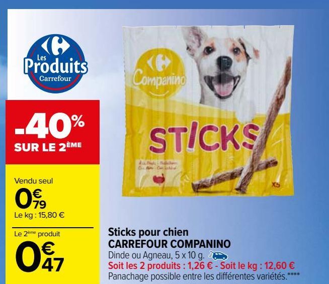  Sticks pour chien  CARREFOUR COMPANINO