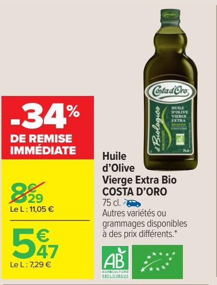 Huile  d’Olive  Vierge Extra Bio  COSTA D’ORO