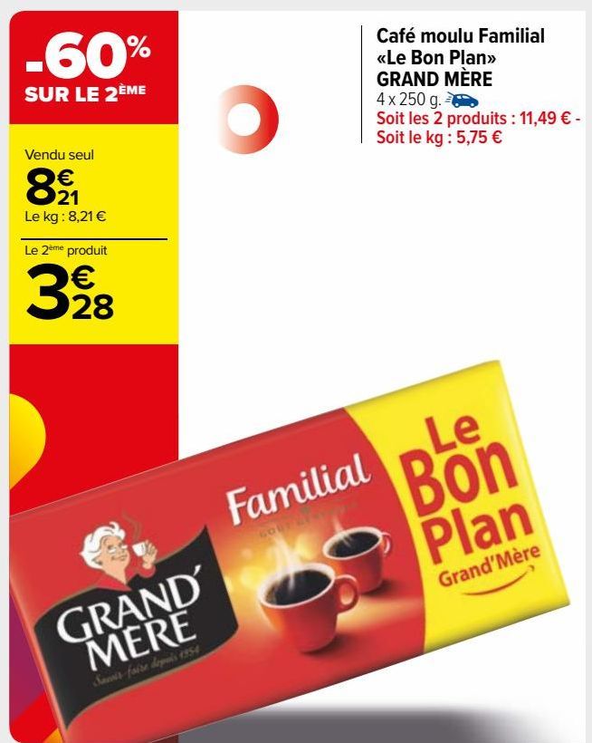 Café moulu Familial  «Le Bon Plan»  GRAND MÈRE