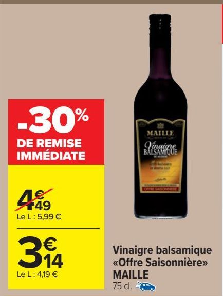 Vinaigre balsamique  «Offre Saisonnière»  MAILLE 75 cl. #d