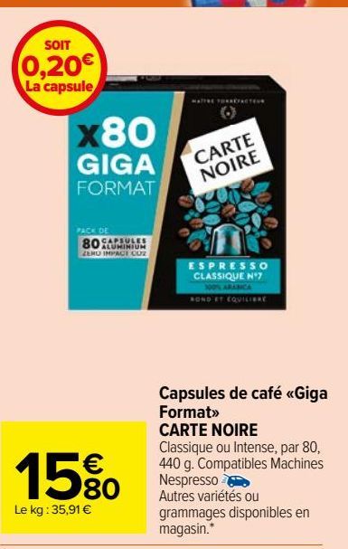 Capsules de café «Giga Format» CARTE NOIRE