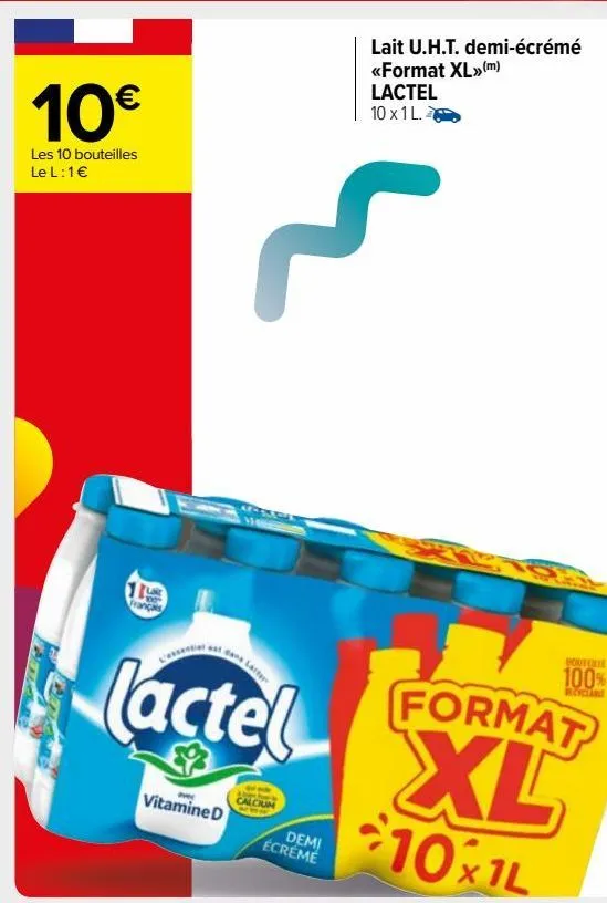 lait u.h.t. demi-écrémé «format xl» lactel