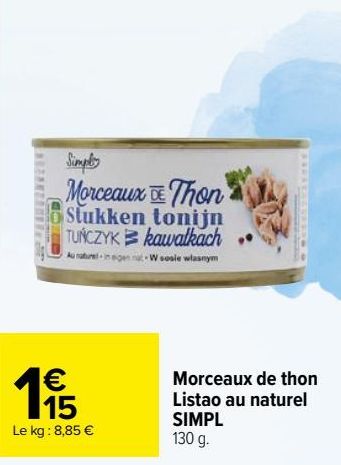 Morceaux de thon Listao au naturel SIMPL