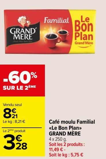 Café moulu Familial «Le Bon Plan» GRAND MÈRE