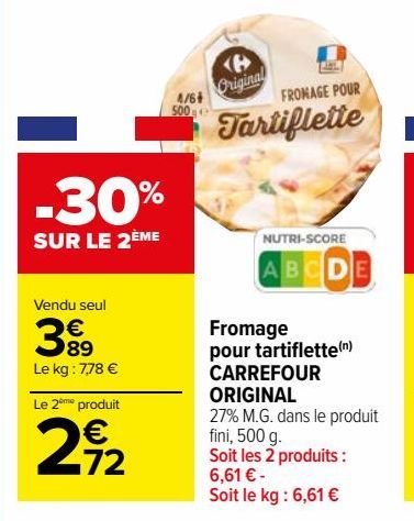 Fromage pour tartiflette  CARREFOUR ORIGINAL