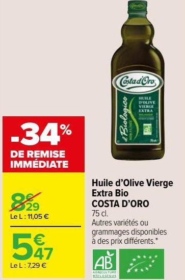 Huile d’Olive Vierge Extra Bio COSTA D’ORO