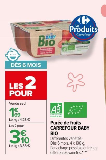 Purée de fruits CARREFOUR BABY BIO