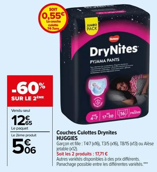 couches culottes drynites huggies