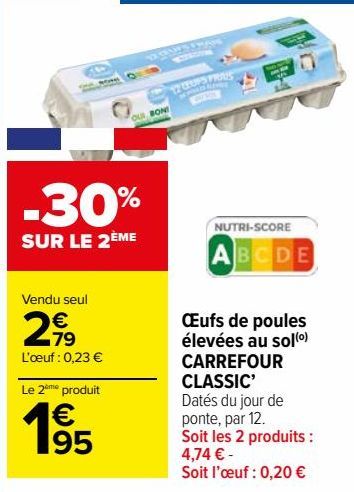 Œufs de poules élevées au sol CARREFOUR CLASSIC’